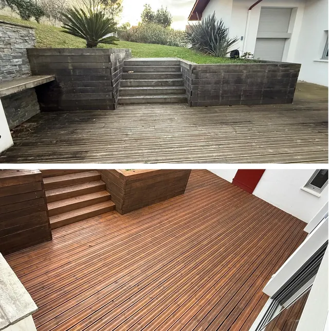 Dégrisement d'une terrasse et de son escalier bois